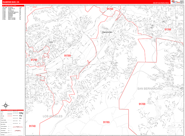 Diamond Bar Map Red Line Style
